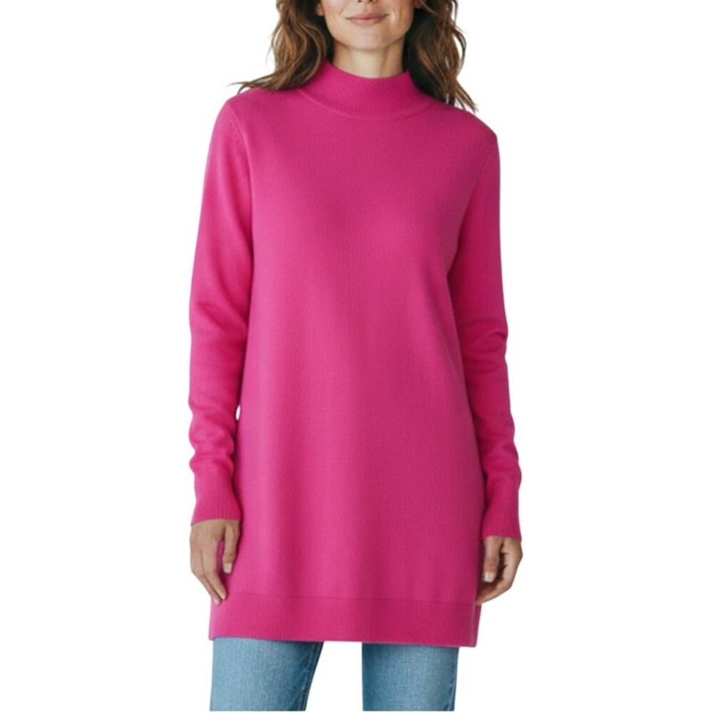 ELLEN TRACY Merino Wool Long Sweater-Tunic Women S Pink Feminine Fairy Preppy